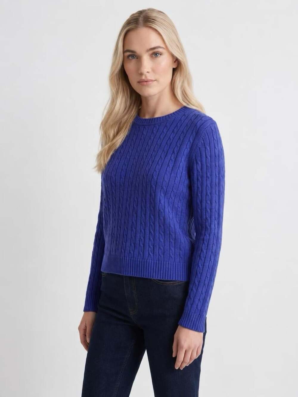 Croft & Barrow Cable Knit Crew Neck Sweater Size S Blue